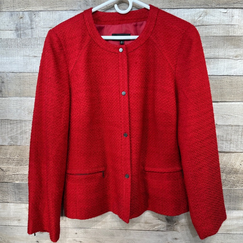 Talbots Womens Red Tweed Textured Snap Close Blazer Jacket‎ Size 18
